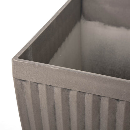 Eco-friendly Large Faux Concrete Square Plastic Fluted Pot Planters, Set of 2