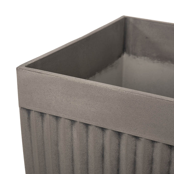 Eco-friendly Large Faux Concrete Tall Square Plastic Fluted Pot Planters, Set of 2