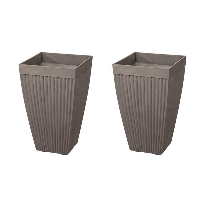 Eco-friendly Large Faux Concrete Tall Square Plastic Fluted Pot Planters, Set of 2