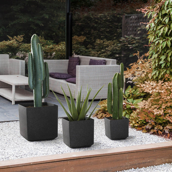 Eco-friendly Large Faux Marble Square Plastic Pot Planters, Set of 3