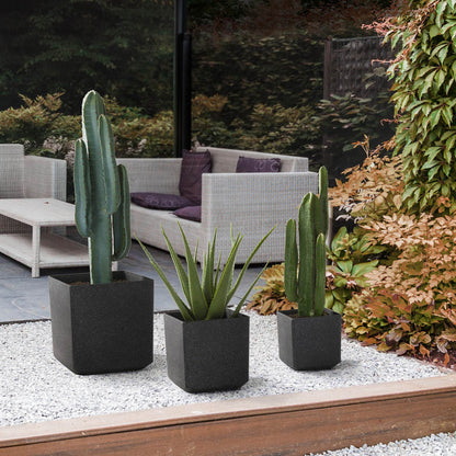 Eco-friendly Large Faux Marble Square Plastic Pot Planters, Set of 3