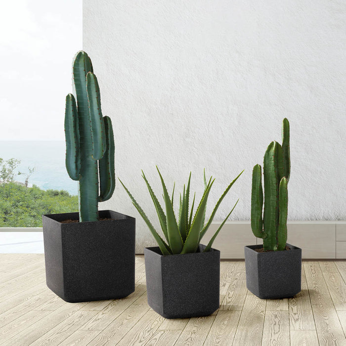 Eco-friendly Large Faux Marble Square Plastic Pot Planters, Set of 3