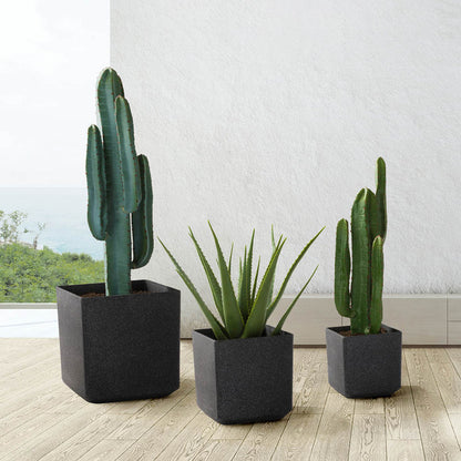 Eco-friendly Large Faux Marble Square Plastic Pot Planters, Set of 3