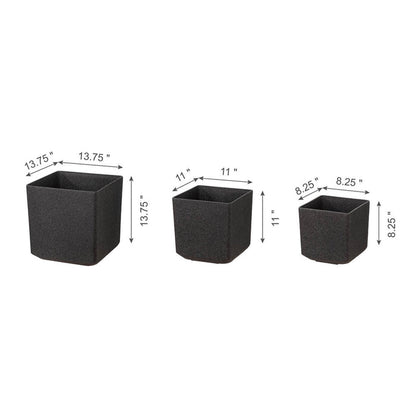 Eco-friendly Large Faux Marble Square Plastic Pot Planters, Set of 3