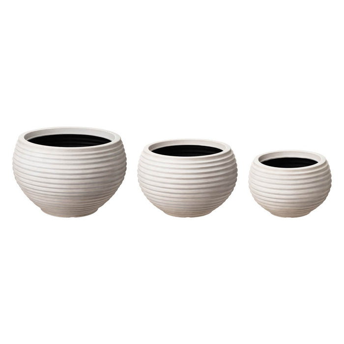 Eco-friendly Large Faux Porcelain Round Polyresin Fluted Planters, Set of 3
