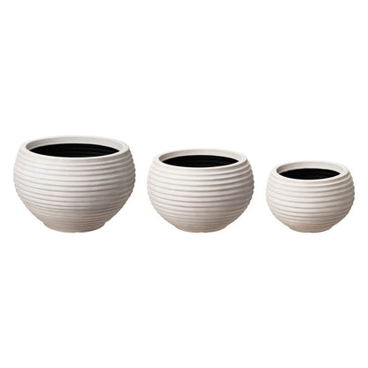 Eco-friendly Large Faux Porcelain Round Polyresin Fluted Planters, Set of 3