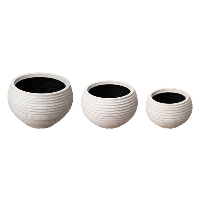 Eco-friendly Large Faux Porcelain Round Polyresin Fluted Planters, Set of 3