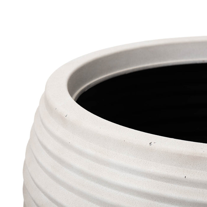 Eco-friendly Large Faux Porcelain Round Polyresin Fluted Planters, Set of 3