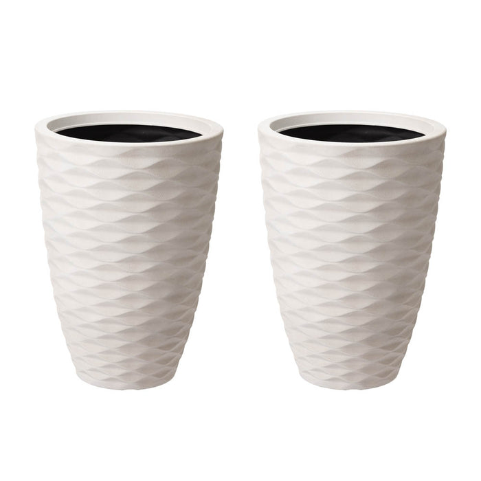 Eco-friendly Large Faux Porcelain Tall Round Polyresin Diamond Planters, Set of 2