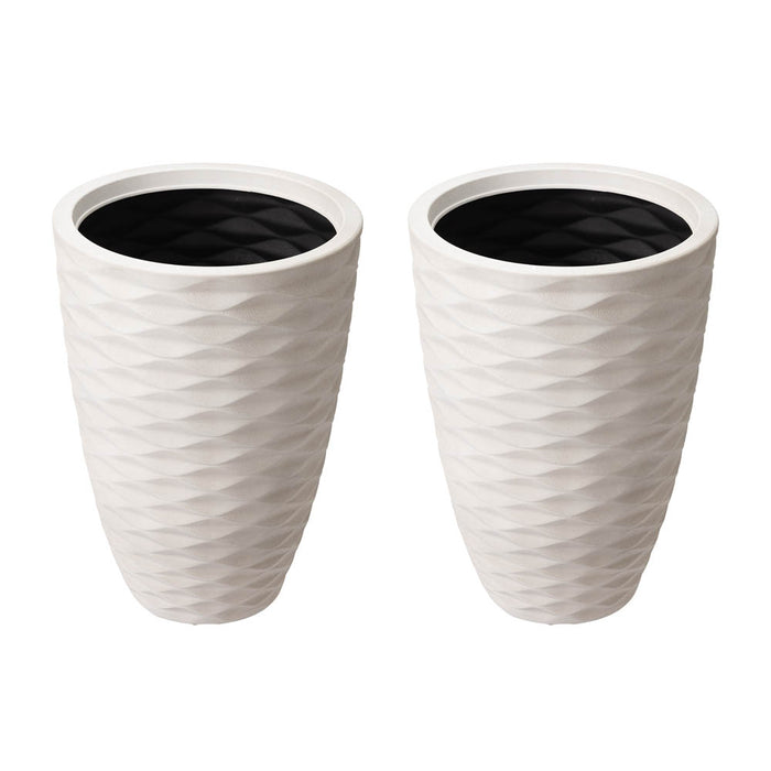 Eco-friendly Large Faux Porcelain Tall Round Polyresin Diamond Planters, Set of 2