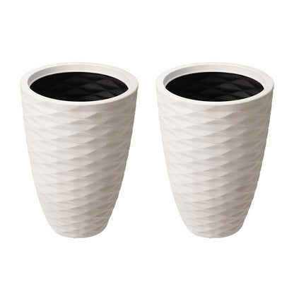 Eco-friendly Large Faux Porcelain Tall Round Polyresin Diamond Planters, Set of 2
