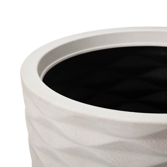 Eco-friendly Large Faux Porcelain Tall Round Polyresin Diamond Planters, Set of 2