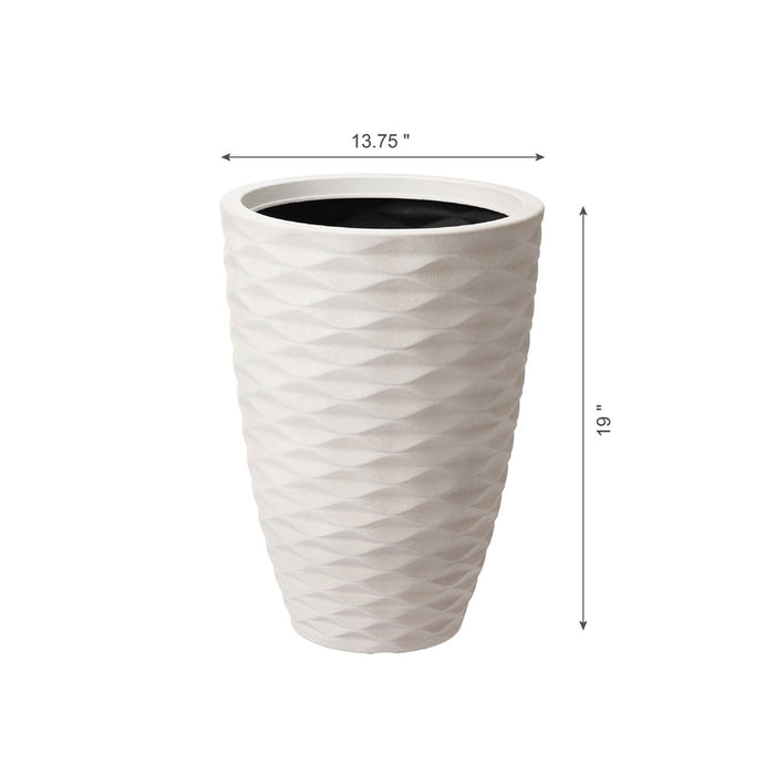 Eco-friendly Large Faux Porcelain Tall Round Polyresin Diamond Planters, Set of 2
