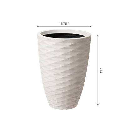 Eco-friendly Large Faux Porcelain Tall Round Polyresin Diamond Planters, Set of 2
