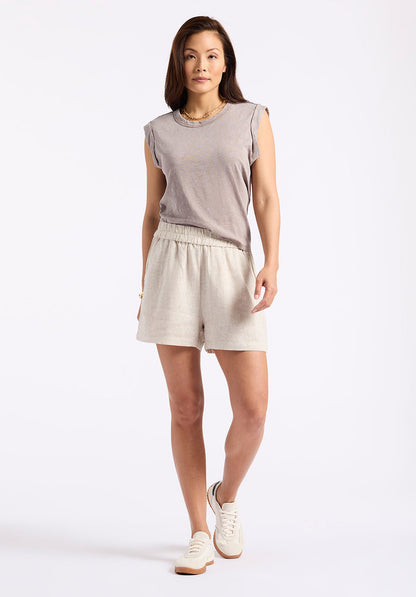Buffalo Women Tops Beige Knit Tanks Relaxed Fit Crew Neckline