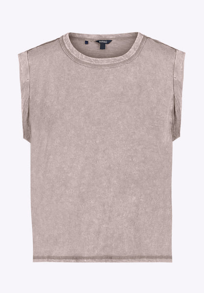 Buffalo Women Tops Beige Knit Tanks Relaxed Fit Crew Neckline