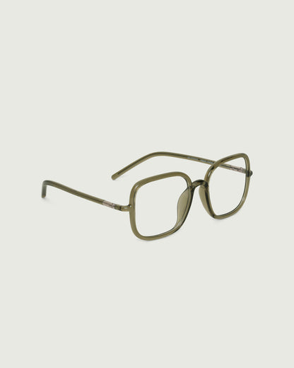 Basil::Eleanor Eyeglasses square green castor seed front diagonal