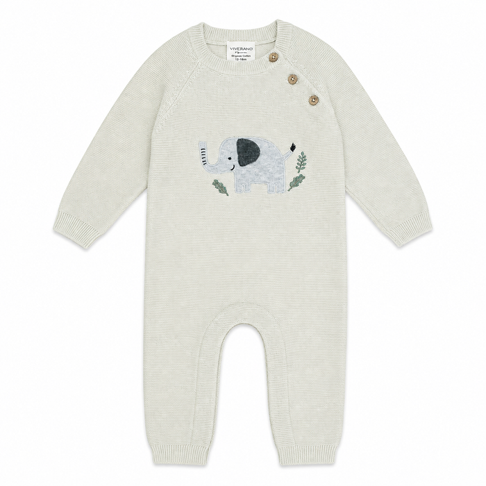 Elephant Jacquard Baby Sweater Knit Jumpsuit Organic Cotton