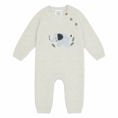 Elephant Jacquard Baby Sweater Knit Jumpsuit Organic Cotton