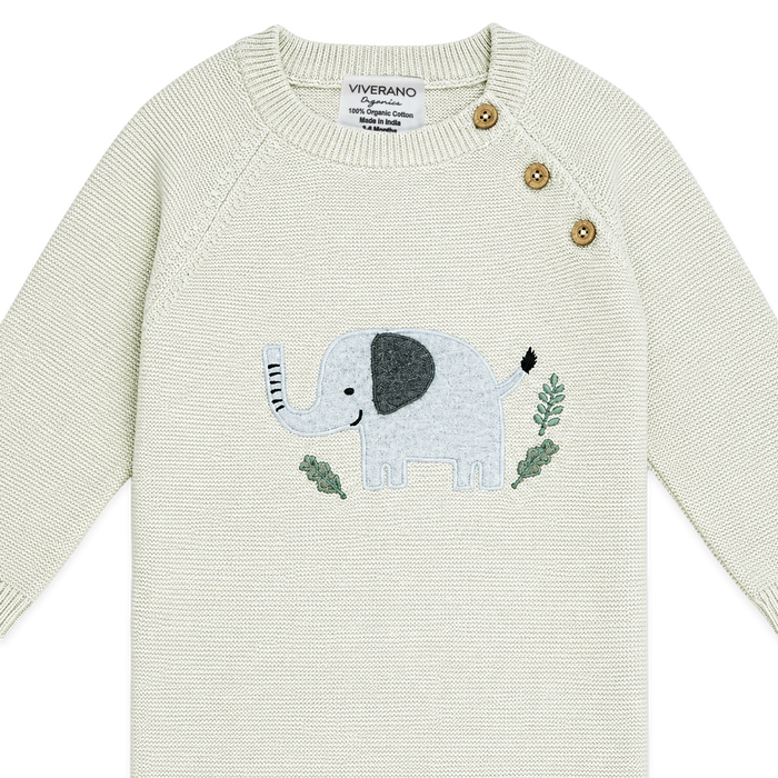 Elephant Jacquard Baby Sweater Knit Jumpsuit Organic Cotton