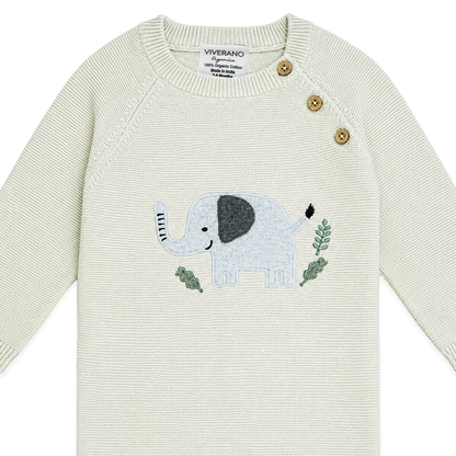 Elephant Jacquard Baby Sweater Knit Jumpsuit Organic Cotton