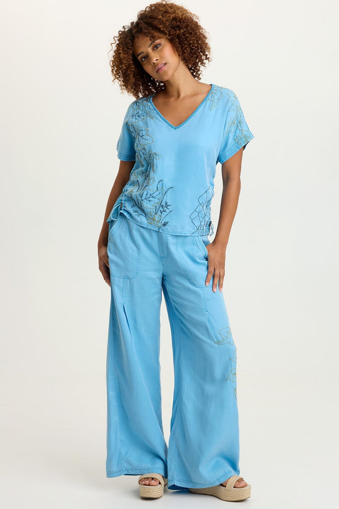 XCVI Embroidered Dacia Twill Pleated Pant