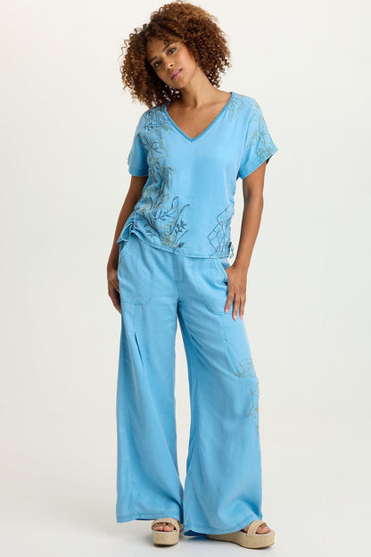 XCVI Embroidered Dacia Twill Pleated Pant