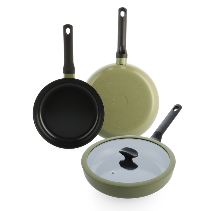 Enjoy 3-delig pannenset Olive Green met hapjespan