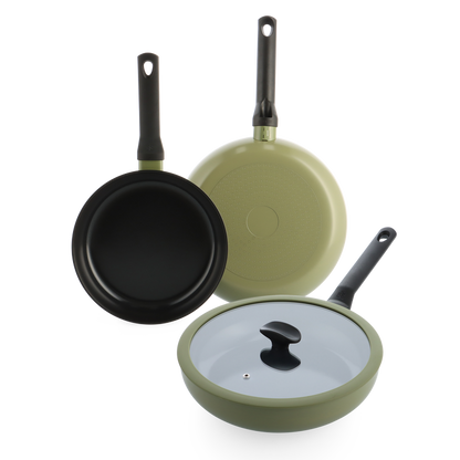 Enjoy 3-delig pannenset Olive Green met hapjespan