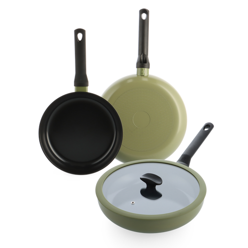 Enjoy 3-delig pannenset Olive Green met hapjespan