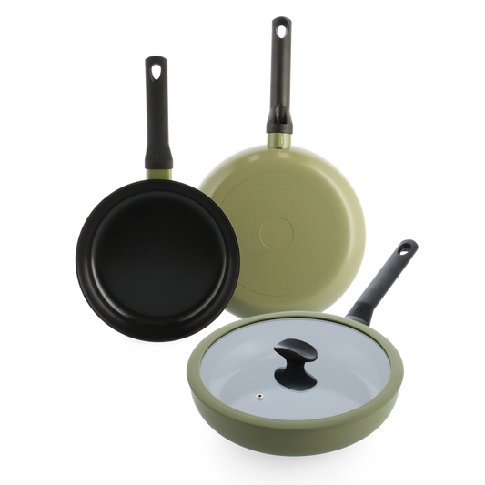Enjoy 3-delig pannenset Olive Green met hapjespan