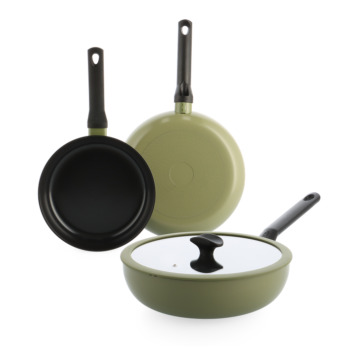 Enjoy 3-delig pannenset Olive Green met wok