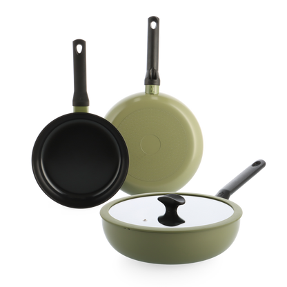 Enjoy 3-delig pannenset Olive Green met wok