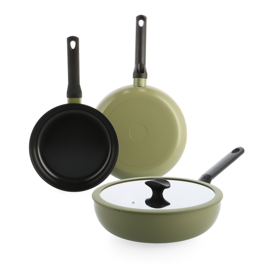 Enjoy 3-delig pannenset Olive Green met wok