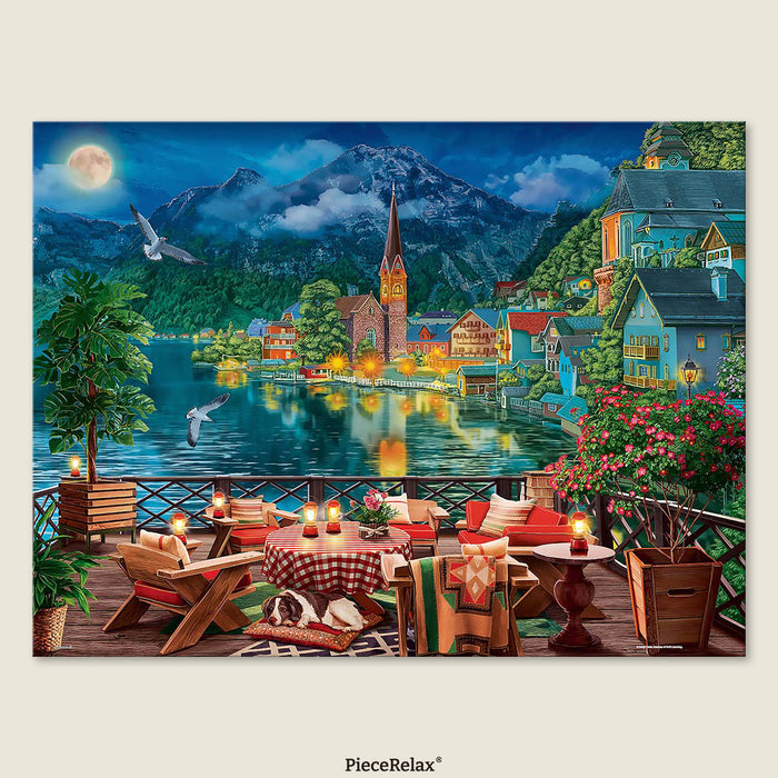 Gazing out over Hallstatt at night — a lakeside village glowing with lights like scattered stars.