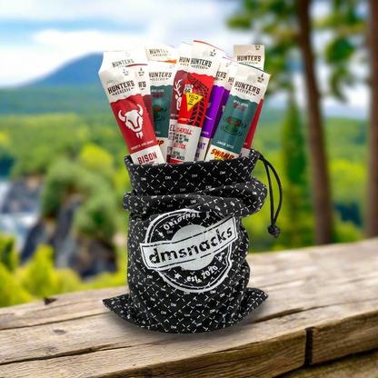 Exotic Meat Sticks Bag – 14 Wild Game Jerky Snacks in Canvas Gift Bag
