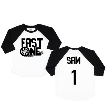Fast One Racing Themed Personalized 1st Birthday Raglan