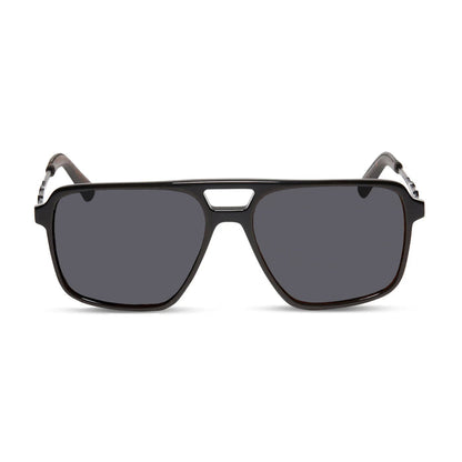 star wars x diff eyewear fennec shand aviator prescription sunglasses with a black frame and grey prescription lenses front view