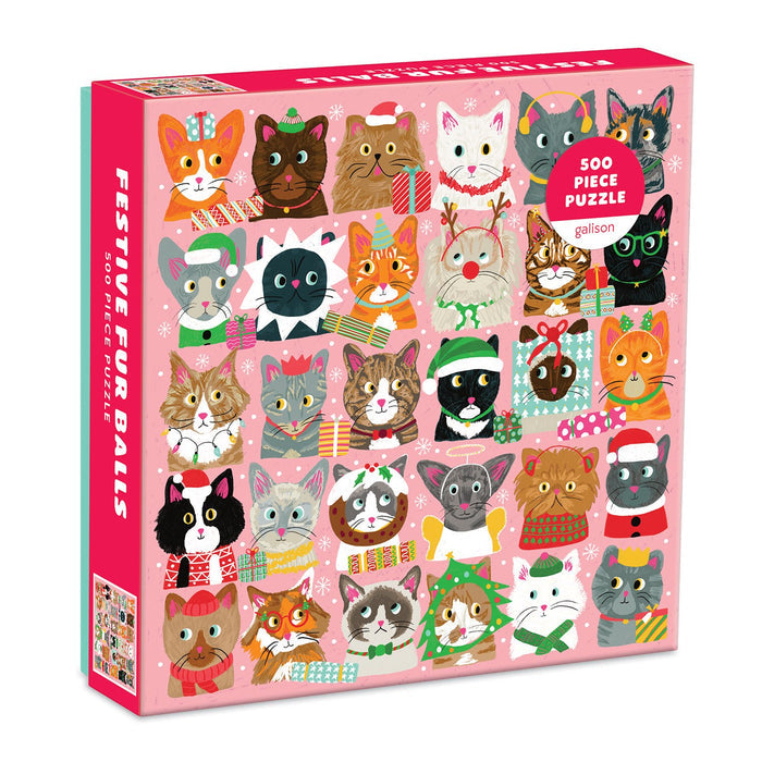 Festive Furballs 500 Piece Jigsaw Puzzle holiday 500 Piece Puzzles Galison