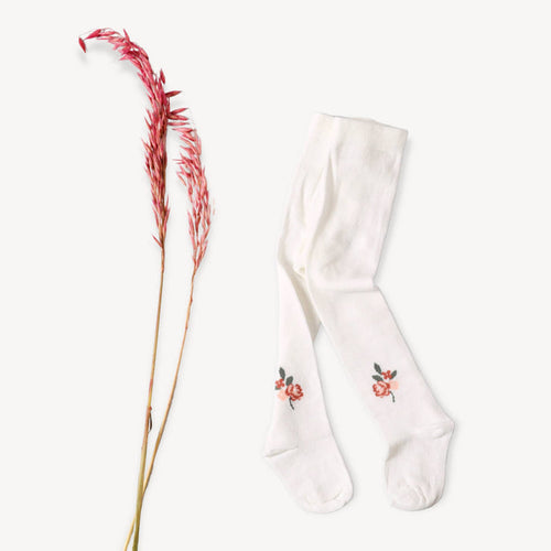 Fine Knit Baby Girl Tights (Floral Jacquard/ Organic Blend)