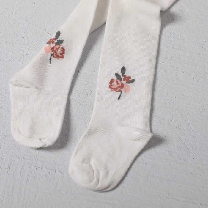 Fine Knit Baby Girl Tights (Floral Jacquard/ Organic Blend)