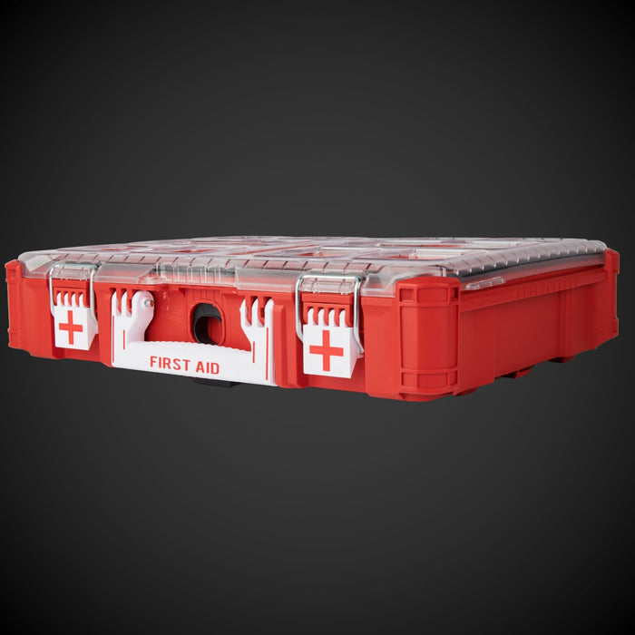Red first aid kit with clear lid with First Aid Kit - M/B Standard Full Width