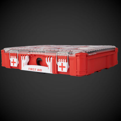 Red first aid kit with clear lid with First Aid Kit - M/B Standard Full Width