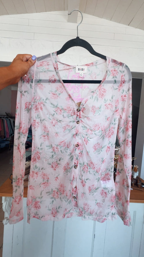 Floral Button Up Mesh Cardigan