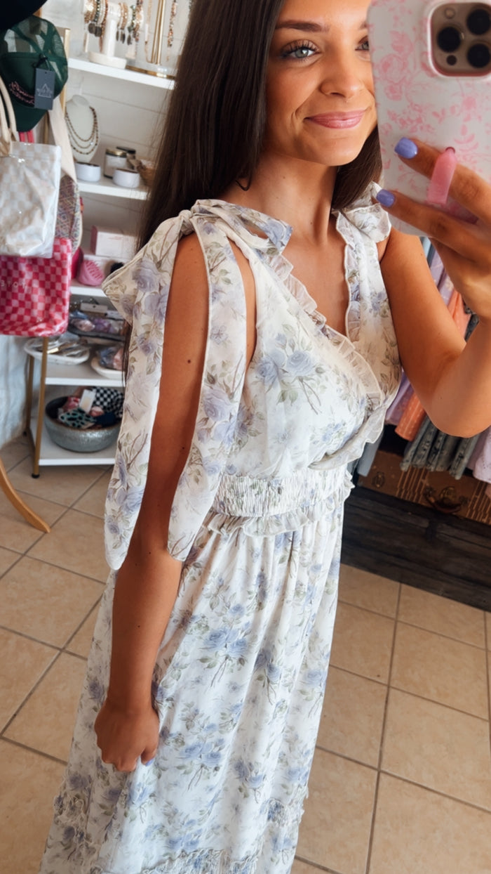 Floral Shoulder Strap Midi Dress