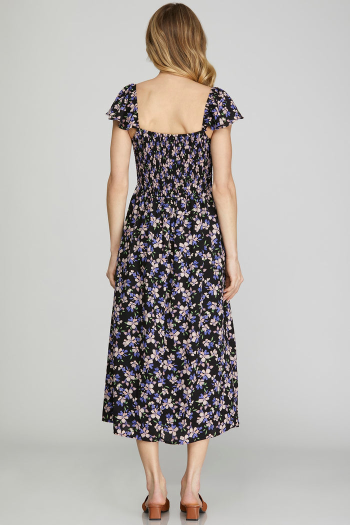 Flutter Sleeve Floral Midi Dress
