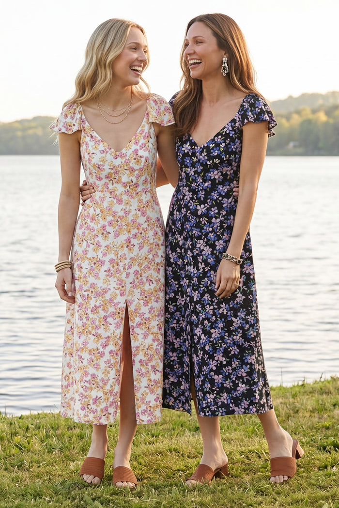 Flutter Sleeve Floral Midi Dress