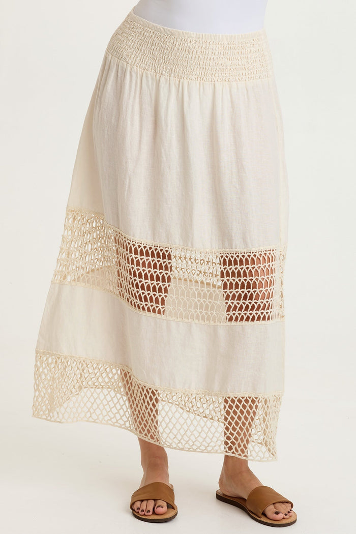 XCVI Fola Tiered Linen Crochet Skirt