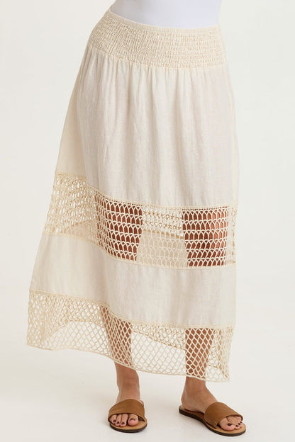 XCVI Fola Tiered Linen Crochet Skirt