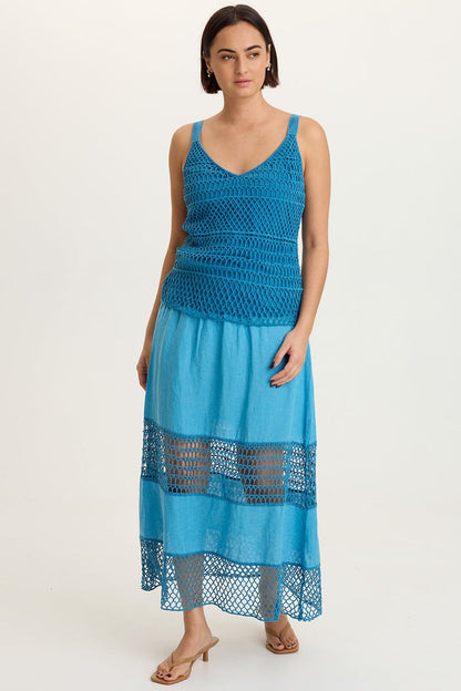 XCVI Fola Tiered Linen Crochet Skirt